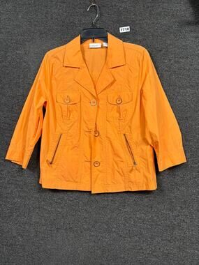Chico's Utility Blazer Jacket Poplin Womens Size 1 US 8 Orange Zip Pockets